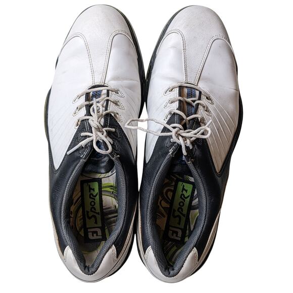 FootJoy Golf Shoes Mens 10.5M White Black Leather Spiked Cleats Flex Zone 53139 main image 14